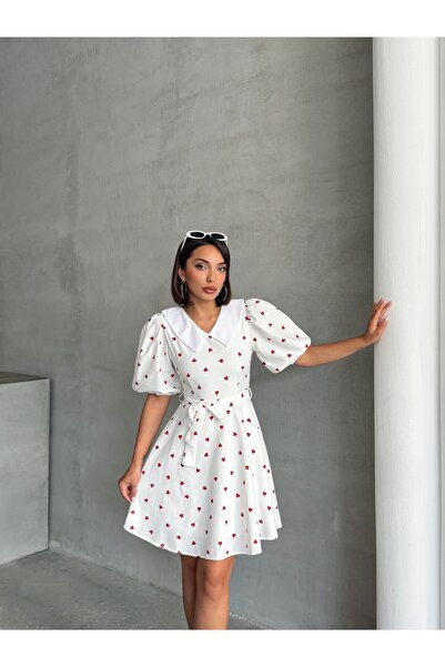 BEJNA Γυναικείο φόρεμα με μπαλόνι με λεπτομέρεια με μοτίβο γιακά