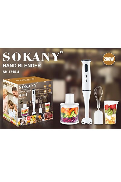 SOKANY 4-in-1 Hand Blender, 0.5L XL Chopper, 0.7L Beaker, Detachable Electric Stick Blender Set, SK-1715-4