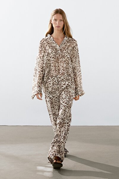 Massimo Dutti Leopar desenli straight fit pantolon