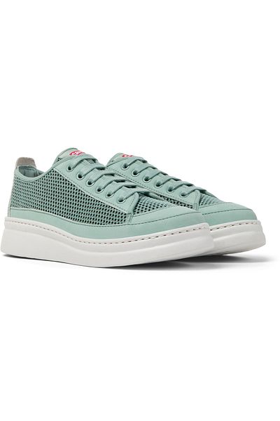 CAMPER Women's Green Genuine Leather Lace-Up Sneaker with Mesh Detail and Soft Sole RunnerUp