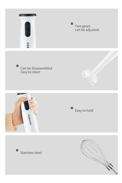 SOKANY 4-in-1 Hand Blender, 0.5L XL Chopper, 0.7L Beaker, Detachable Electric Stick Blender Set, SK-1715-4