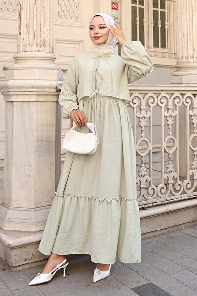 benguen Σετ φόρεμα με λεπτομέρεια φιόγκου Water Green 2271