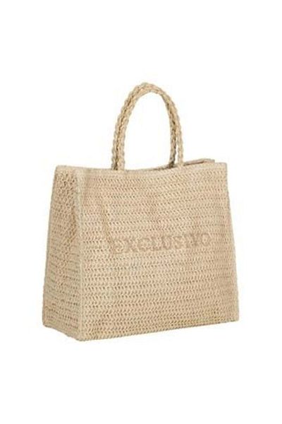 OEM Geantă de paie de vară bej Exclusivo pentru femei 42 x 16 x 38 cm