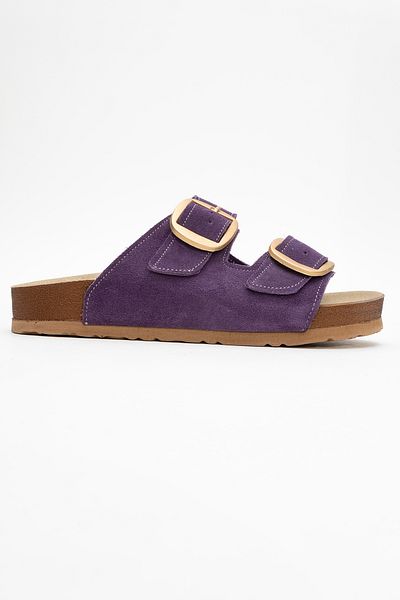 Ataköy Ayakkabı Women's Leather Double Buckle Slippers