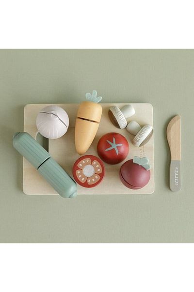 Little Dutch Play Set with Cutting Board and Vegetables, Wooden, Multicolor