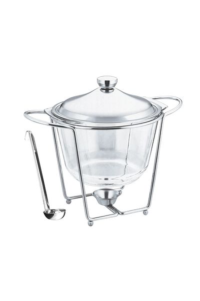 Perfect Home Set Bol pentru supă cu suport de încălzire ,4L,din sticlă borosilicată si polonic din inox