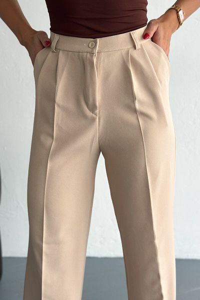 COOL TARZ Women's Double Wide Leg Palazzo Trousers Beige