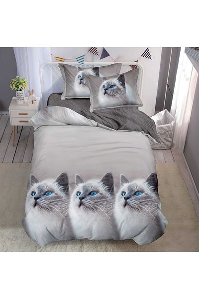 CHIRASO Finet CHIRASO 1 Person Bedding Set, 4 pieces, Fitted Sheet 140x200, cats