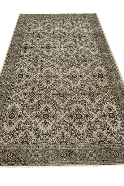 BURAK HALI El Dokuma Vintage Isparta Halısı 202x335 Krem Kahve Eskitme Yün Halı