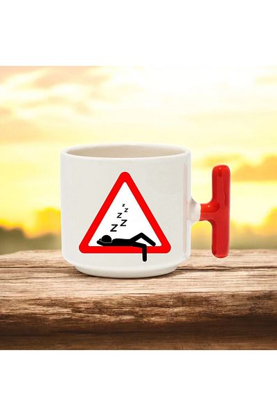 BB TRADE Zzz Designed Red t Handle Ceramic Printed Mug 250 ml