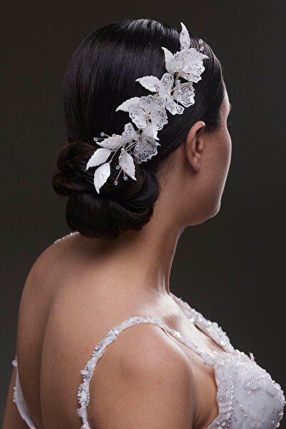 Hayalperest boncuk Bridal Hair Clip with Side Mounted Flower and Crystal