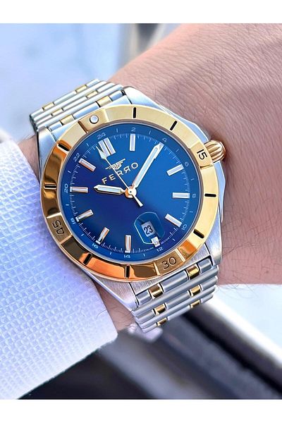 FERRO Steel Cord Engagement and Groom Watch 2 Years Warranty 3 Atm Water Resistant Men Wristwatch 43017A5