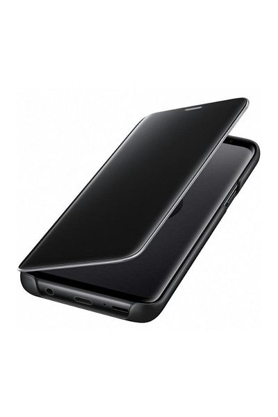 OEM Husă de protecție cu clapă, Clear View, oglindă, suport, compatibilă cu Samsung Galaxy S9 Plus, neagră