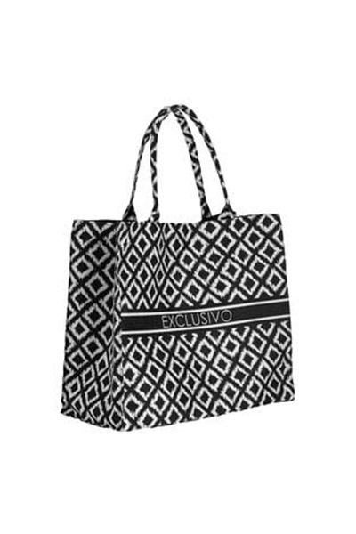 OEM Geantă de umăr de vară albă și neagră cu model tribal și mânere 40 x 19 x 35 cm