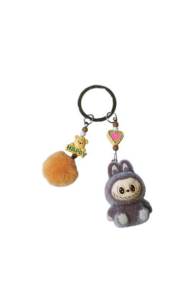 Acousticworld Cute Monsters Labubu Furry Keychain Gray