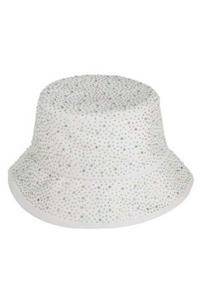 OEM Bucket Hat in White Cotton with Rhinestones for Women