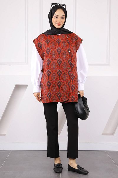 İmajButik Red Ethnic Patterned Vest