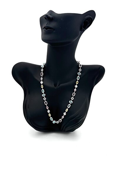 ELİOSA قلادة من الفولاذ المقاوم للصدأ باللون الفضي مع أحجار متعددة الألوان