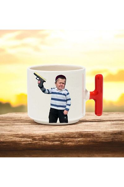 BB TRADE Hasbulla Designed Red T-Handle Ceramic Printed Mug 250 ml