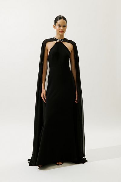 Manuka Frances Caped Evening Dress Black