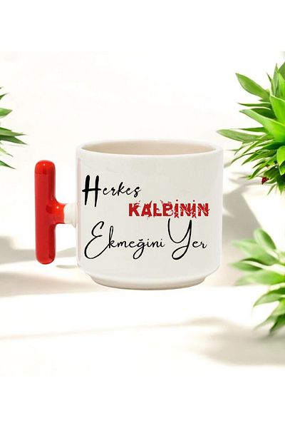 BB TRADE Everyone Planted His Heart Design Red T-Handle Ceramic Printed Mug 250 ml