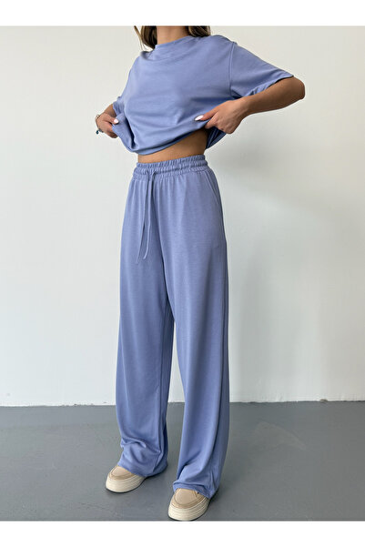 BEJNA Women's Blue Modal Short Sleeve Soft Touch Sports Suit