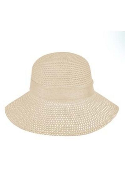 Jumbo Pălărie cu design perforat bej cu panglică pentru femei