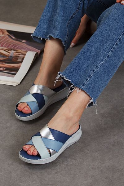 DERİMİSS Women's Genuine Leather Extra Padding Heeled Orthopedic Slippers