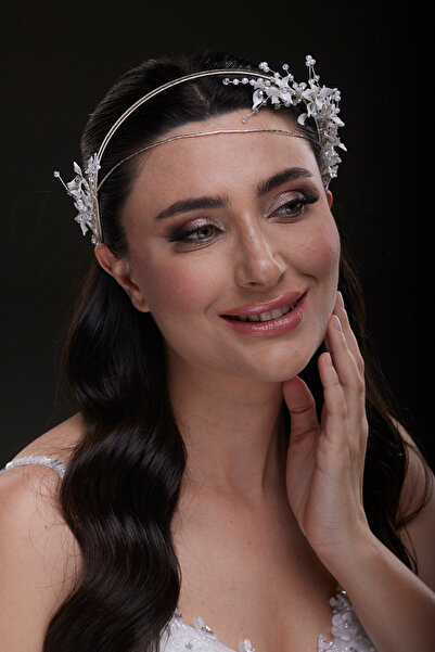 Hayalperest boncuk Delicate Floral and Beading Detail Thin Bridal Headband
