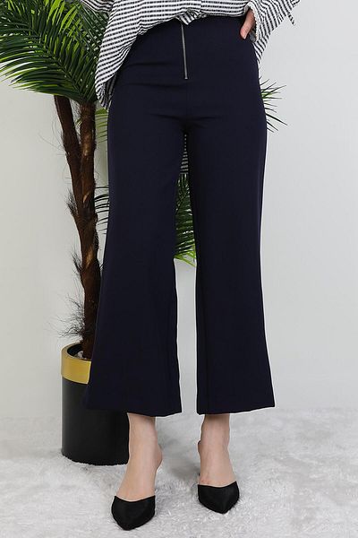 giz astore Front Zipper Trousers Navy Blue