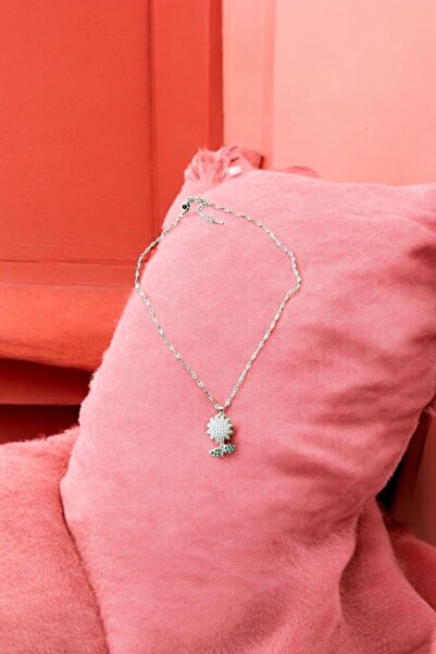 Raneel Kazançlı Alışveriş Ayçiçeği Zirkon Taşlı Gümüş Kaplama Kolye