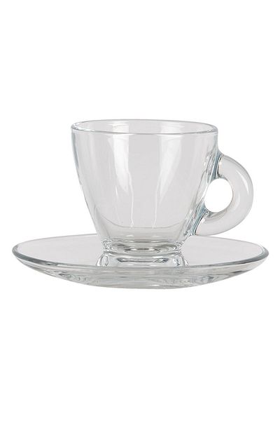 Clayre & Eef Cana de sticlă cu farfurie transparentă atașată 8x6x7 cm / 85 ml