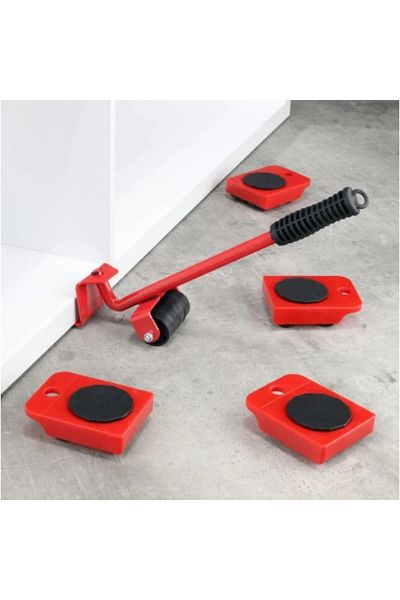 BOEM Kit de mutare mobilă, 5 piese, cu role, Greutate maximă 150 kg, Roșu