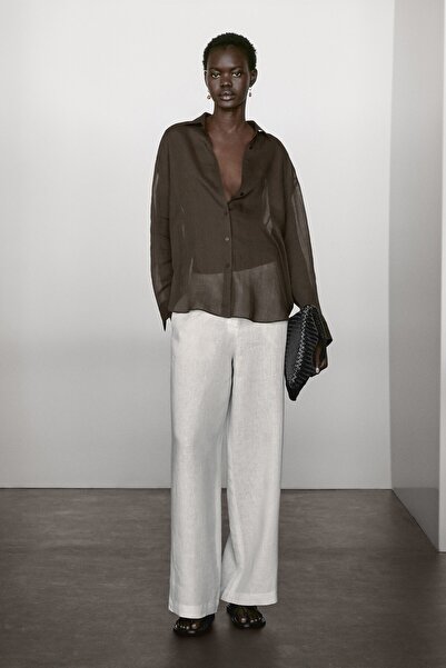 Massimo Dutti Dökümlü rami karışımlı gömlek