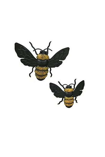 Dipamkar Set of 2 Dipamkar® garden decorations, bee pattern, iron, black/yellow, 22 x 15 cm / 17.5 x 12 cm