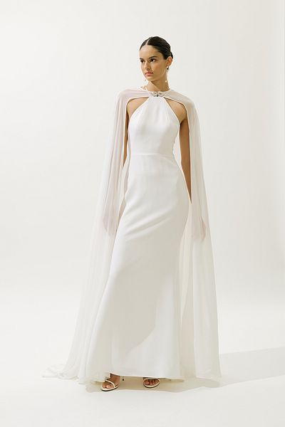 Manuka Frances Caped Evening Dress Ecru