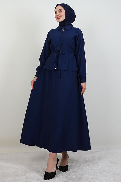 giz astore Zippered Skirt Suit Navy Blue