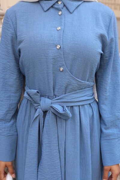 benguen Φόρεμα Hijab με δεμένη μέση μπλε 2304