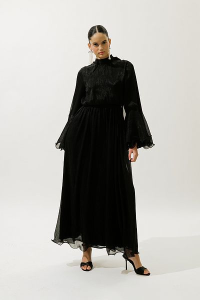 Manuka Wide Sleeve Fluffy Dress Black