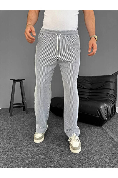 LUMİART Men's Su Yolu Striped Pocketed Summer Pants - Gray