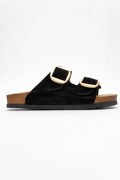 Ataköy Ayakkabı Women's Leather Double Buckle Slippers