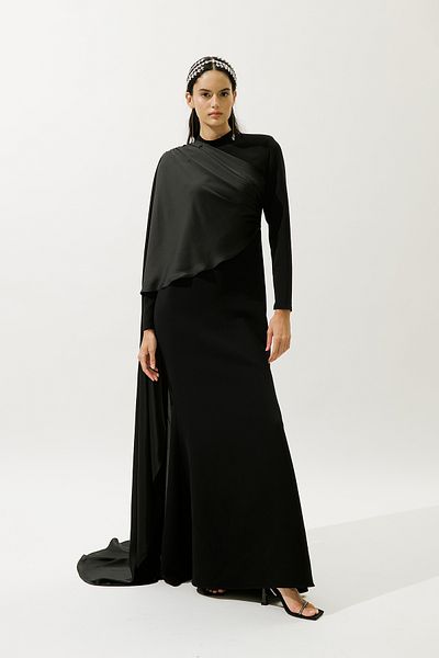 Manuka Lana Cape Evening Dress Black