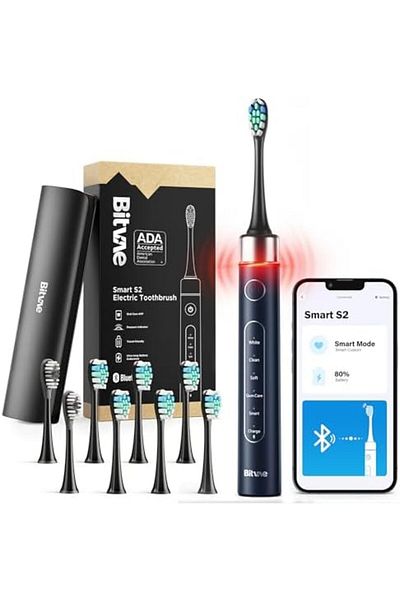 Bitvae Bluetooth Electric Toothbrush with Pressure Sensor, ADA Accepted, Ultrasonic 8 Brush Heads, 5