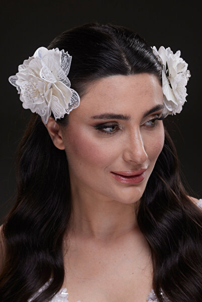 Hayalperest boncuk Double Romantic Tulle and Flower Embellished Hair Clips
