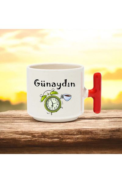 BB TRADE Good Morning Designed Red t Handle Ceramic Printed Mug Cup 250 ml