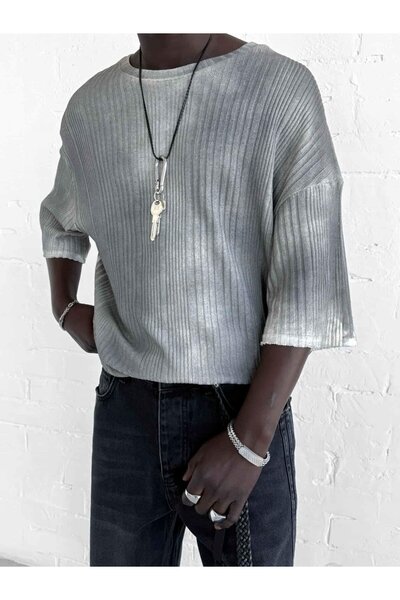 ablukaonline Men's Super Oversize Patterned Knitwear T-Shirt Black