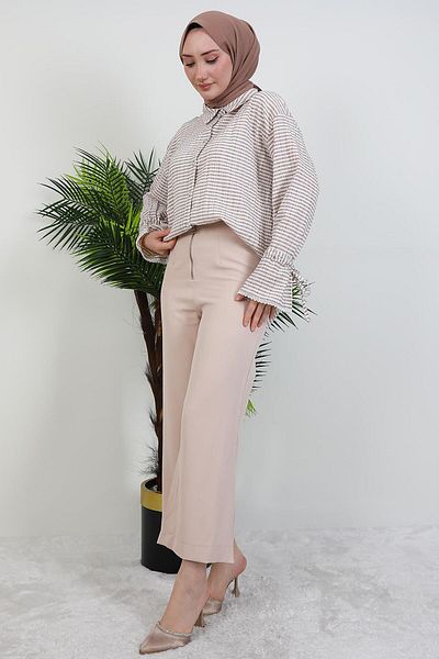 giz astore Front Zipper Trousers Beige