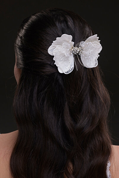 Hayalperest boncuk Eye-Catching Big Flower Bridal Hair Clip with Lace Detail