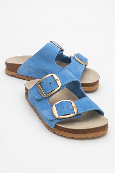 Ataköy Ayakkabı Women's Leather Double Buckle Slippers