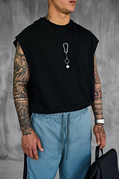 ablukaonline Ανδρικό αμάνικο μπλουζάκι με υπερμεγέθη υφή με στρογγυλή λαιμόκο...